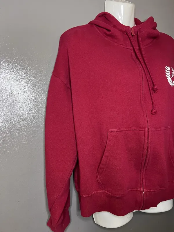PINK Victoria's Secret Hoodie Womens Medium Red Full Zip Fleece Logo Sweatshirt - Image 3