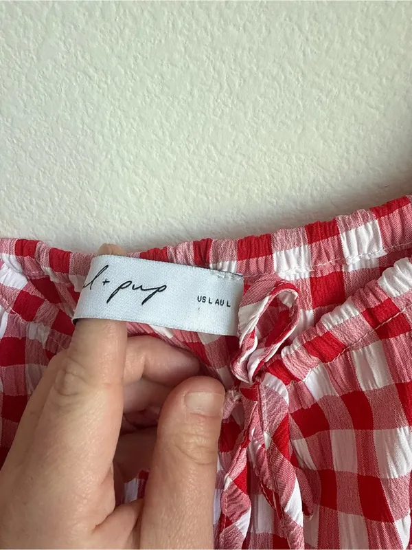 Petal + Pup Dorothea Gingham Mini Dress Red White Smocked Large - Image 12