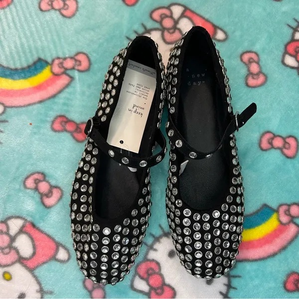 Issa Rhinestone Mary Jane Ballet Flats - A New Day Black size 6‎ - Image 6
