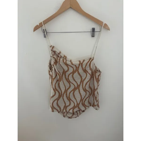 Free People Ruched Textured Wavy Camisole Top‎ Ivory Tan XL - Image 2