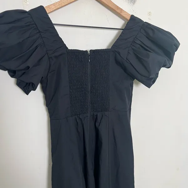 ABERCROMBIE- Puff Sleeve Plunge Midi Dress Black Size XS - Image 5