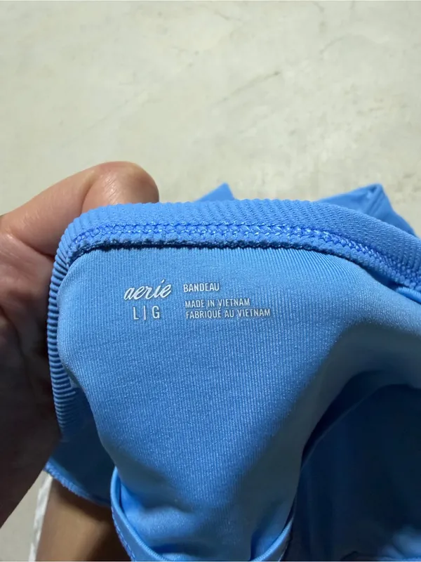 Aerie Blue Ribbed Strapless Bandeau bikini swim top large - Image 5