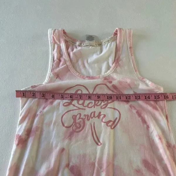 Lucky Brand Pink Tie Dye Tank Top Size Medium | Graphic Clover Logo | Soft Cotto - Image 4