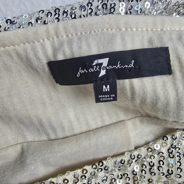 7 For All Mankind‎ 5Y Womens Silver Sequin Shift Mini Dress Short Sleeve Medium - Image 5