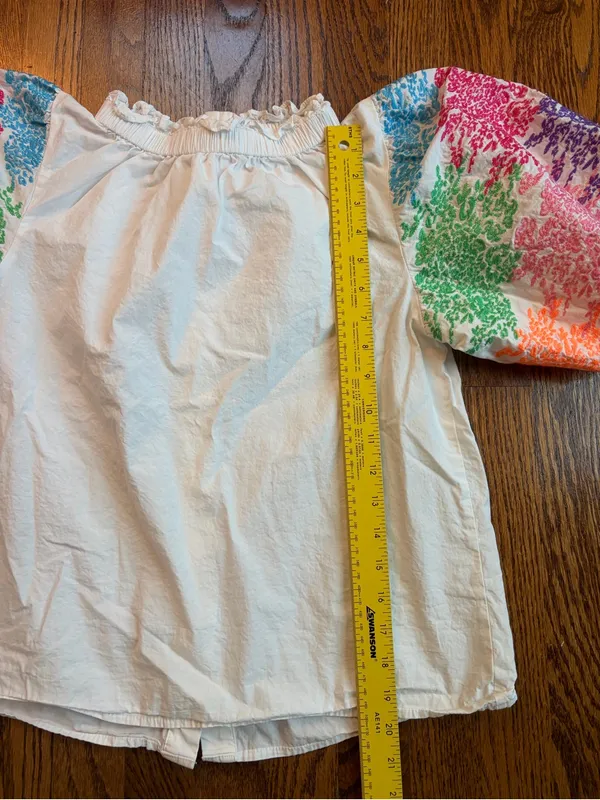 THML White Ruffle Neck Blouse Floral Multicolor Embroidered Puff Sleeves Small - Image 9