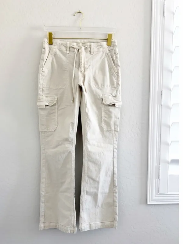 American Eagle AE Stretch Classic Bootcut Cargo Pants Cream Ivory Utility Gorp - Image 2