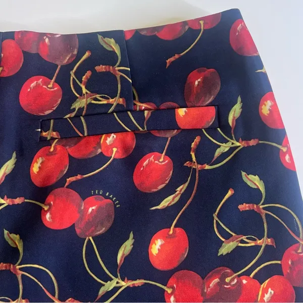 Ted Baker London Red Cherry Print‎ Zipper Pockets Navy Blue Shorts Size 0 = US 2 - Image 10