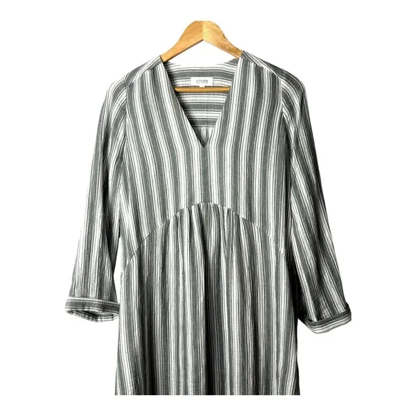 Haven Well Within Midi Dress Womens XS Green Striped V-Neck Cotton Gauze Casual - Image 5