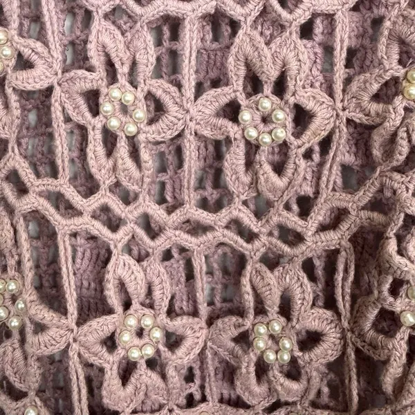 Reference Point Vintage Crochet Tank Top Long Vest Size L Pink Boho Hippie Fairy Embellished Y2K - Image 3