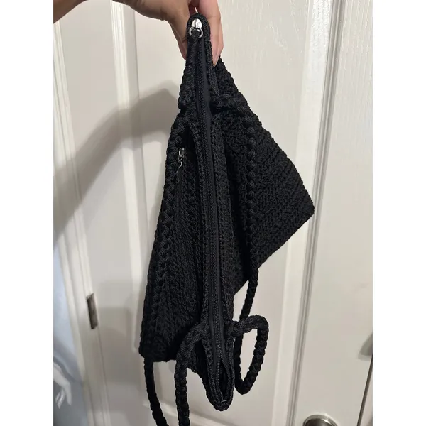 The Sak‎ Black Crochet Shoulder Bag Vintage Woven Boho Tote Braided Strap Granny - Image 6