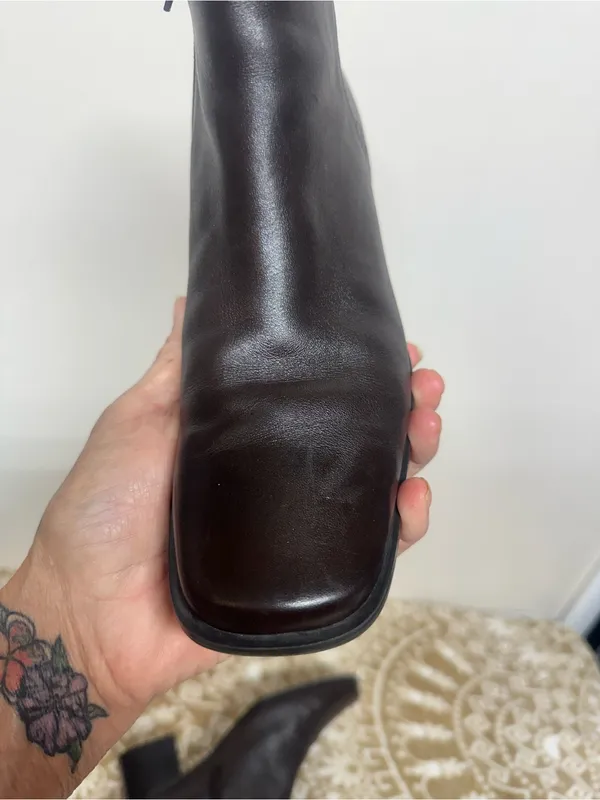 croft & barrow Dark Brown Leather Ankle Booties with Low Block Heel - Image 2