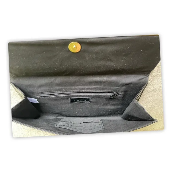 ALDO Black Faux Croc Clutch Wallet‎ Purse Envelope Gold Bar Snap Closure Large - Image 5