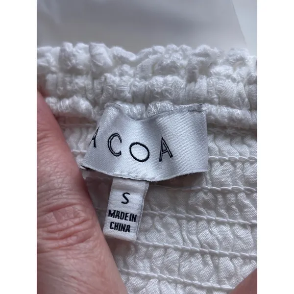 ACOA Women Crop Top S‎ White Eyelet Balloon Sleeve Smocked Back Cottagecore - Image 6