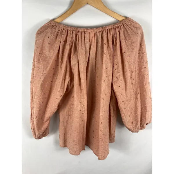 Joie Eyelet Textured V Neck Blouse Soft Pink Size Large - Image 5