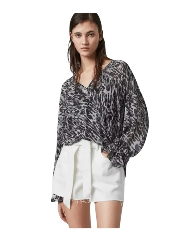 new All Saints ✽ Penny Ambient Chiffon Surplice Top ✽ Grey Leopard Print ✽ S - Image 2