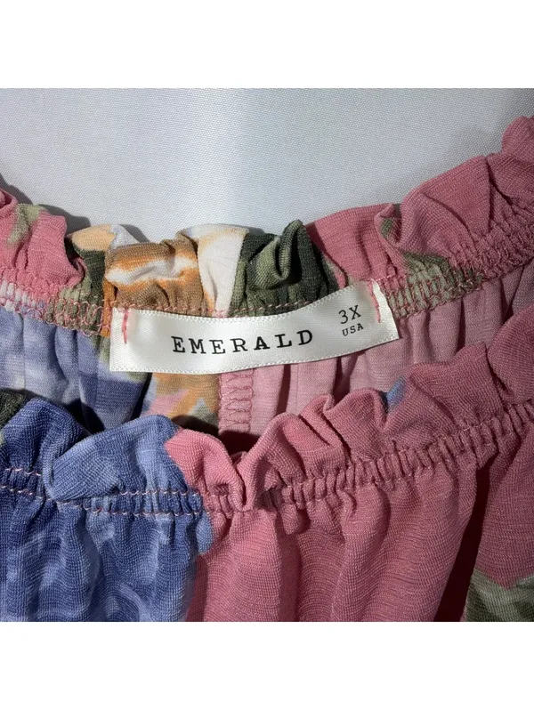 Emerald Floral Peasant Top 3X Pink Blue Boho - Image 6