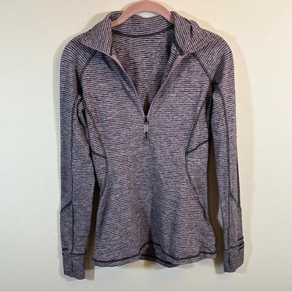 Lululemon Race Your Pace 1/2 Zip Gray Purple Striped‎ 4 - Image 3