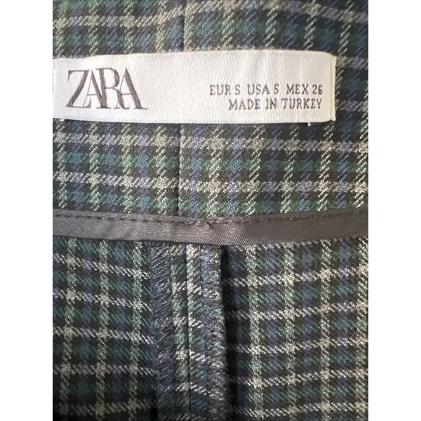 Zara Influencer Fave Plaid Wide Leg Cropped Trousers Pleated Tie Front Blue Chic Sz S - Image 8