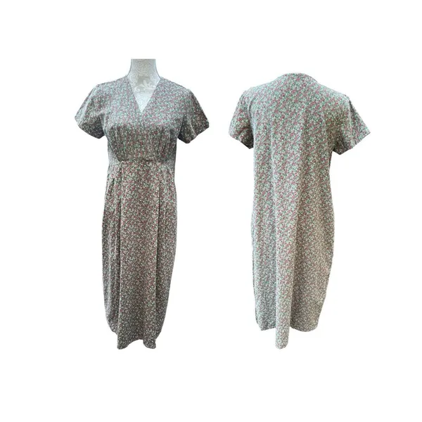 Modest Cottagecore Midi Dress Ditsy Floral Corduroy Pinwale Handmade Prairie - Image 5