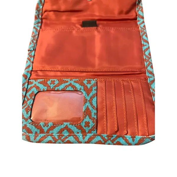 Kavu Trendy Geometric Print Wallet Blue Brown Trifold Zip Pocket ID Holder READ - Image 8