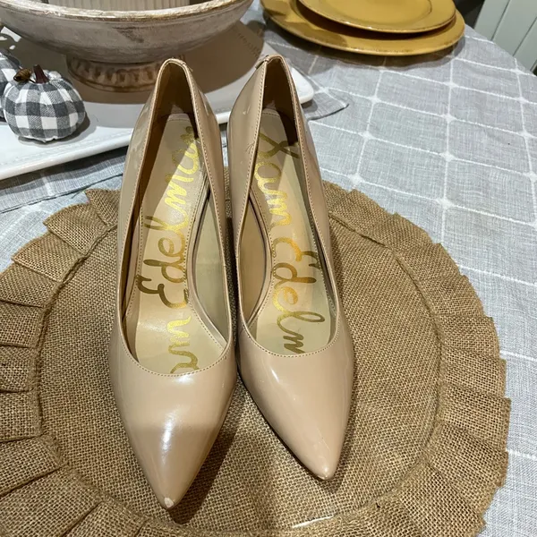 Sam Edelman Patent Nude Pointed Toe Pumps Heels Sz 7.5 - Image 2