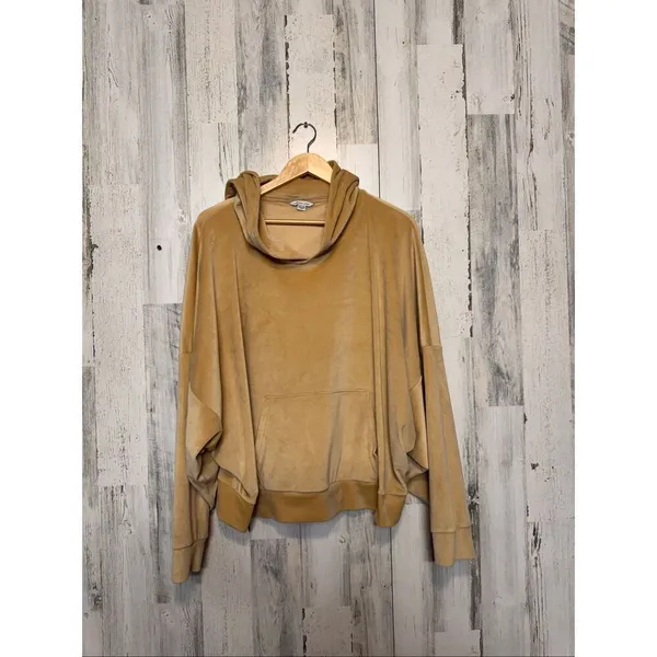American Eagle Velour Hoodie Womens XXL Camel Beige Oversized Pullover Sweatshir - Image 6