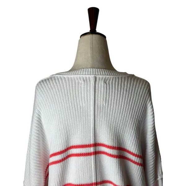 Aerie Beyond Cropped Sweater‎ Women Small White Pink Stripe Cotton Boxy Slouchy - Image 6