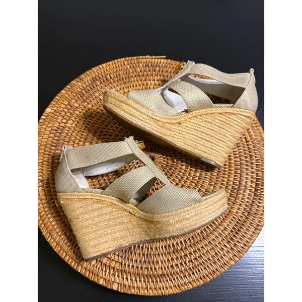 Michael Michael Kors Gold‎ Espadrille Wedge Sandals Front Zip Womens 7M PW13K - Image 9