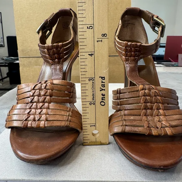 Classiques Entier Rialto Brown Woven‎ Leather Stiletto Sandals Womens 7.5M - Image 4