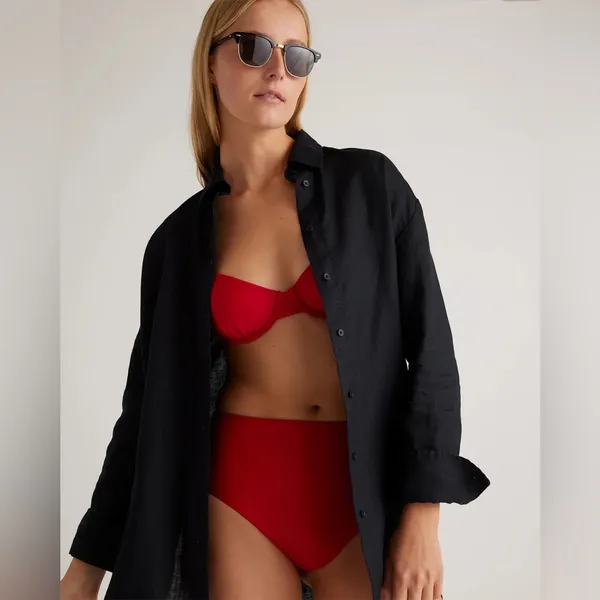 NWOT Quince Women's Italian Demi Bikini Top Red Size L - Image 6