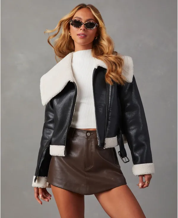 Vici Black Leather Sherpa Jacket  - Image 5
