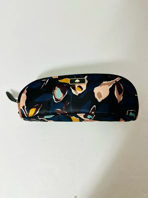 Kate Spade Pencil/Makeup/Change Bag Navy BLK Beige Abstract Flowers NWT - Image 2