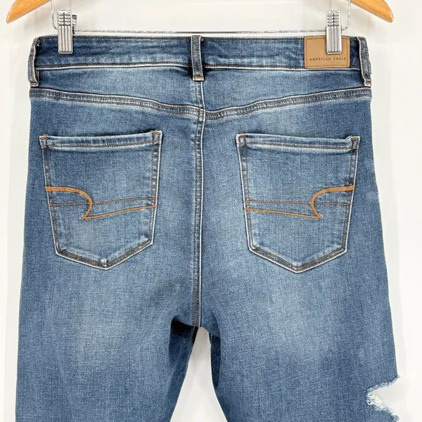 American Eagle Super Hi-Rise‎ Jegging Womens 10 Short Blue Distressed Jeans - Image 11