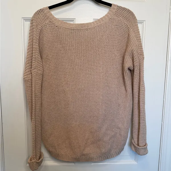 MINKPINK Revolve Beige Waffle Knit High Low Oversized Sweater Size XS‎ - Image 3