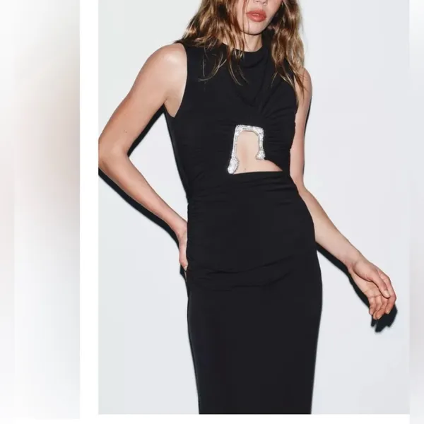 Zara black cutout sparkly‎ midi dress - Image 3