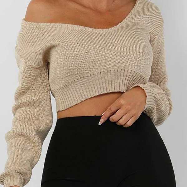 ✨NWT✨ Stone Tan / Beige V-Neck Cropped Knit Sweater 🍦 - Image 3