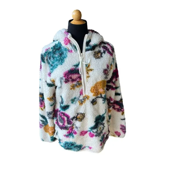 ANTHROPOLOGIE Rosemarie Hooded Sherpa Jacket Teddy Sweater Floral XS - Image 7