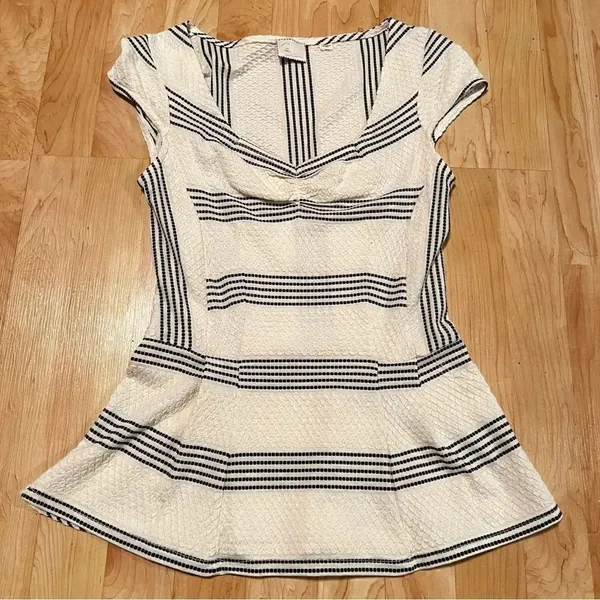 Anthropologie Postmark Sweetheart Striped Peplum Ivory Top Women’s XS - Image 2