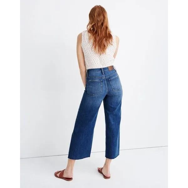 Madewell Wide-Leg Crop Jeans in Marsing Wash: Raw-Hem Edition Womens Sz 26 $128 - Image 2