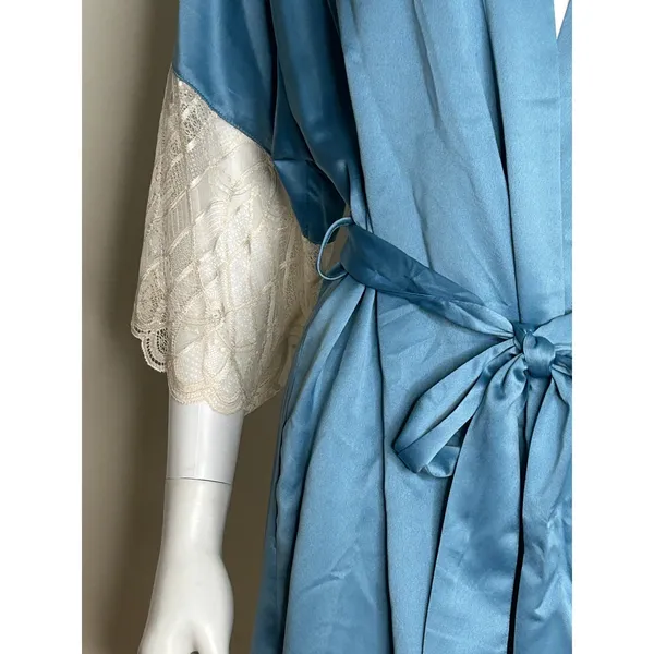 Flora Nikrooz‎ Gabby Lace Trim Satin Chermeuse Wrap Robe Women XS NWT - Image 5