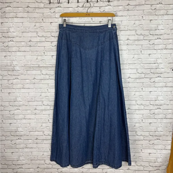 Vintage Southwest Canton Denim Basque Waist A line Maxi Skirt - Image 2