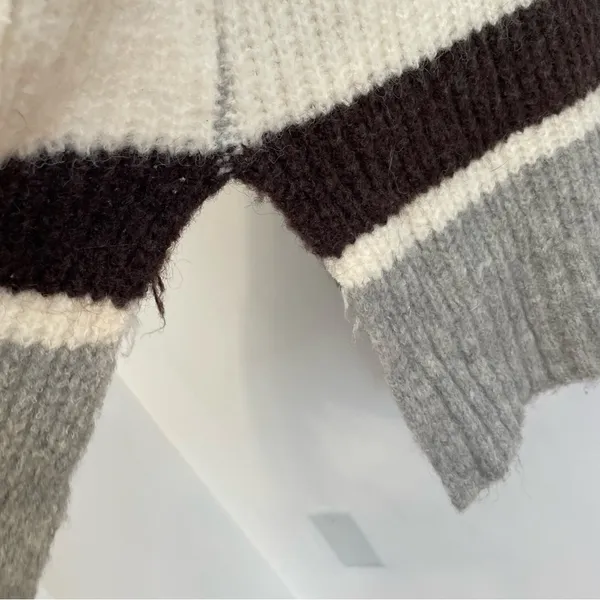 A NEW DAY Striped Open Front Cardigan Gray Cream Tan Brown Long Heavy Sweater M - Image 10