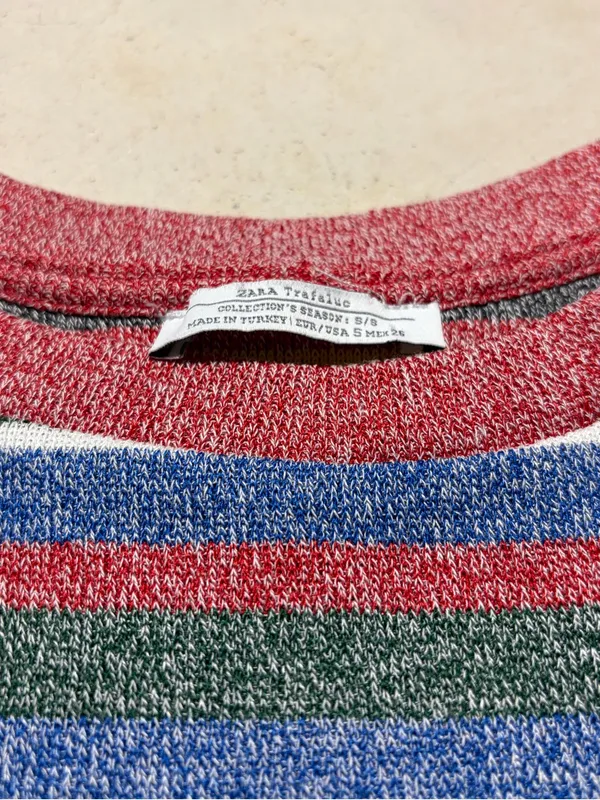 Zara trafaluc collection Multi-Color Striped Short Sleeve cropped baby tee small - Image 4