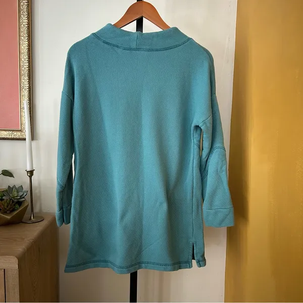 Soft Surroundings Danica Top‎ Tunic Sweatshirt Teal Blue Lagenlook 2FK49 Size S - Image 4