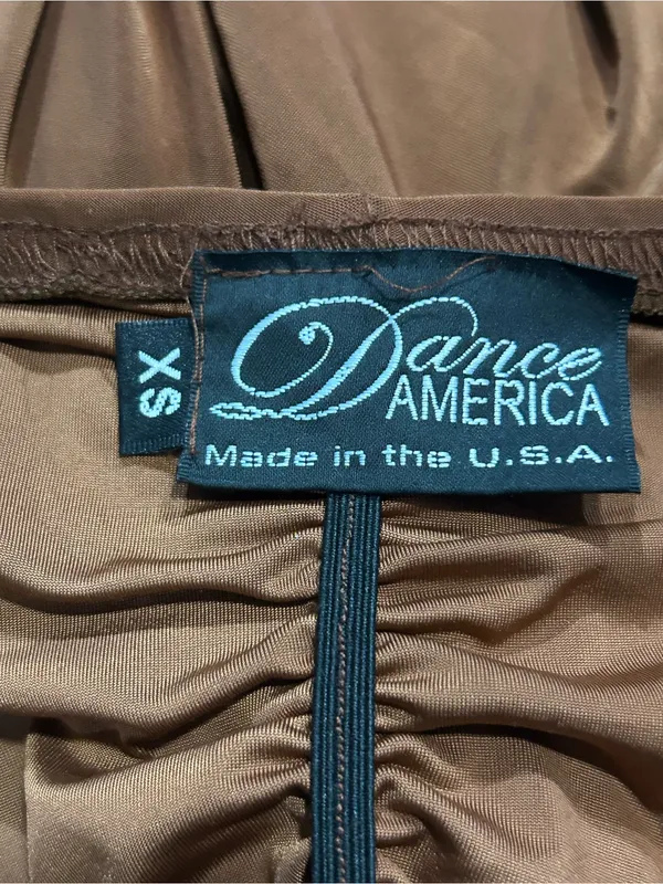 Dance America Ballroom Dance Skirt Brown Ruched Handkerchief Hem XS - Image 3