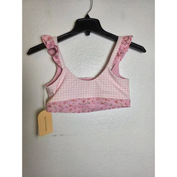 Blogilates Ruffle Corset Bra Pink Gingham Floral Print Activewear Top Medium NWT - Image 3