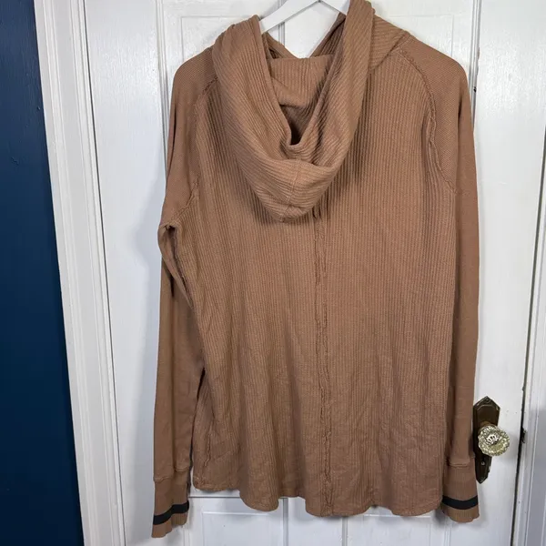 Free People We the Free Super Natural Thermal Hoodie Tan Brown W2294 Sz L - Image 10