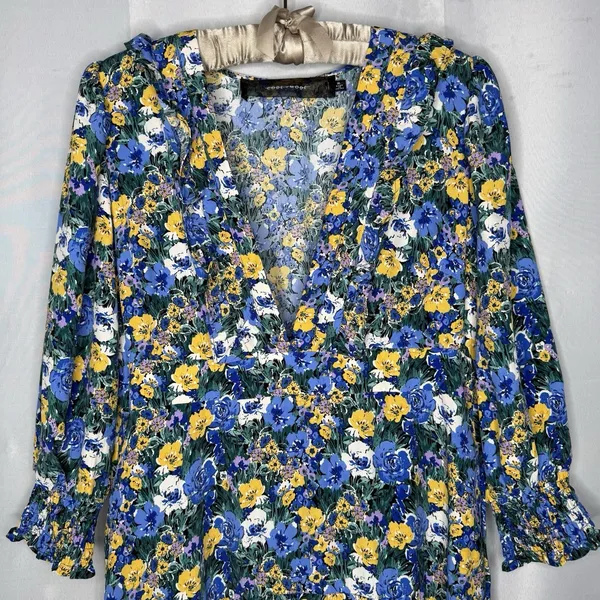 CODE x MODE Floral Maxi Dress XL Empire‎ Waist Drop Waist Ruffle Bishop Sleeve - Image 4