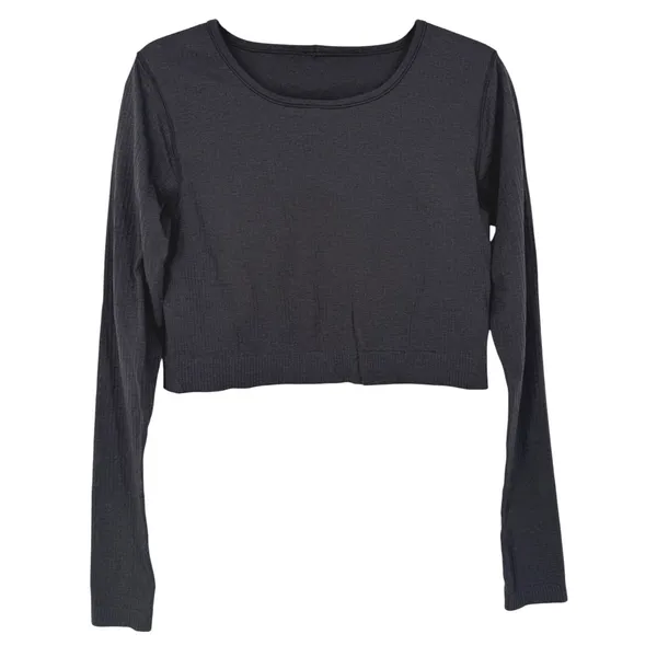 Lululemon Womens Ebb to Street Long Sleeve Shirt Ribbed Cropped Top‎ Black Sz 12 - Image 5