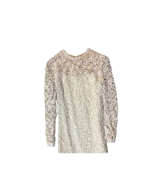 Vintage Jack Bryan Cream Lace Maxi Dress Womens XS? (0-2) Long Sleeve Boho USA - Image 5